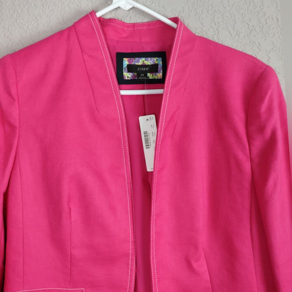 J. CREW Going Out Blazer Stretch Linen Blend Jacket Pink Open Front Sz 10 A1253 - Picture 9 of 14